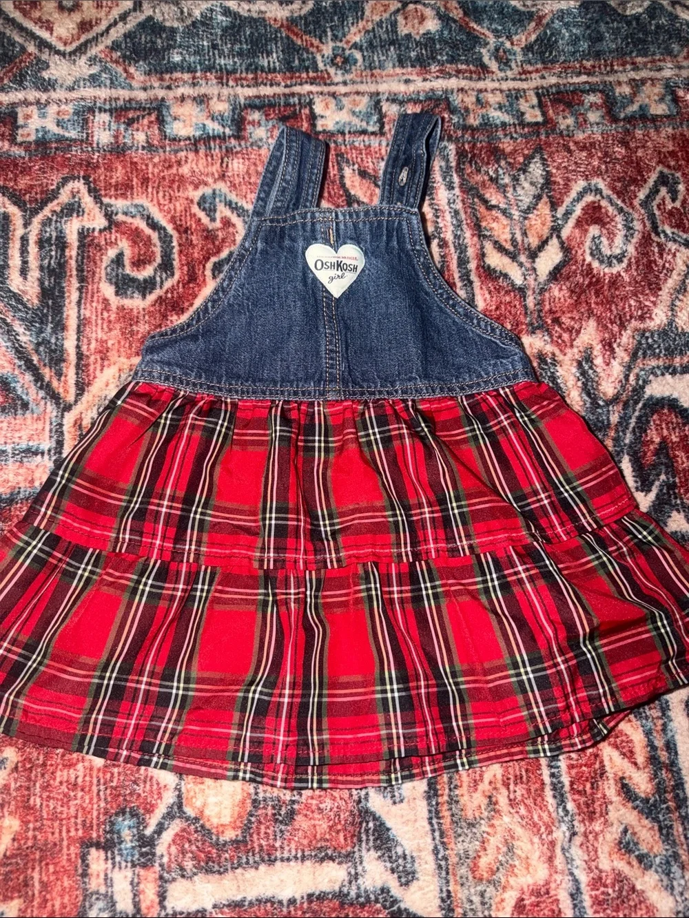 OshKosh B'gosh Red Plaid Denim-Bib Skirt